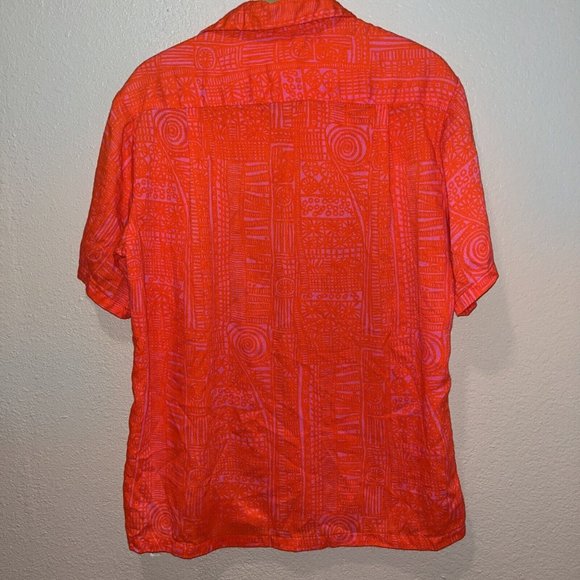 VTG 70’s Pennys Hawaiian Tropical Bright Orange Camp Shirt Sz Medium - Picture 5 of 8